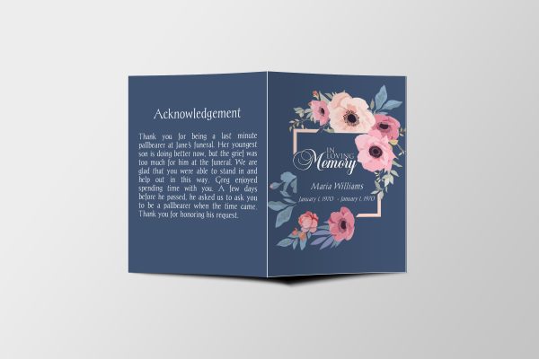 Blue Blossoms Half Page Funeral Program Template front page