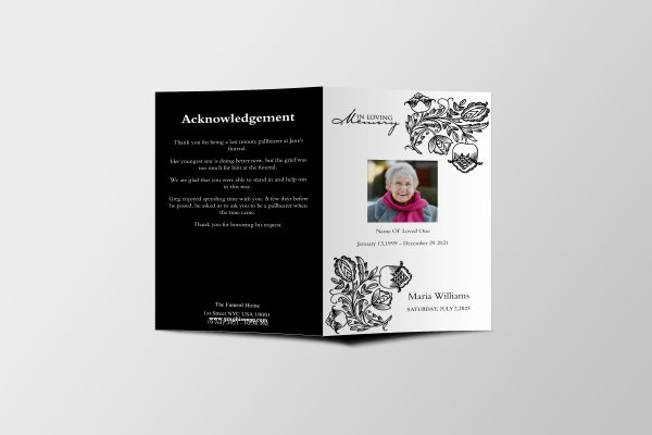 Floral Lines Funeral Program Template front page