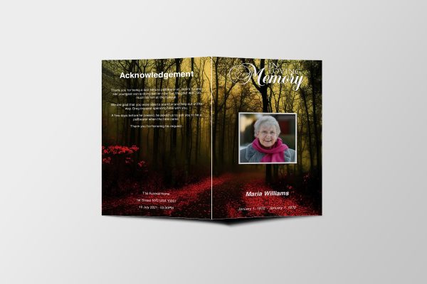 Red Forest Funeral Program Template front page