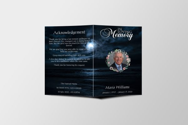 Moon In Clouds Funeral Program Template front page