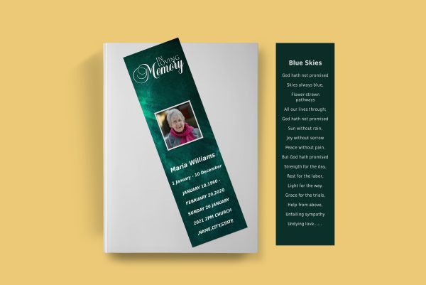 Green Textured Funeral Bookmark Template front back page