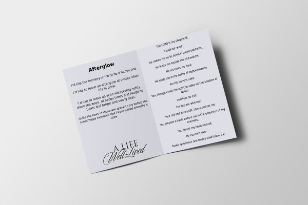 White Diamond Half Page Funeral Program Template inner page