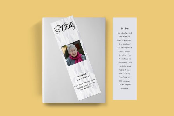 White Diamond Funeral Bookmark Template front back page