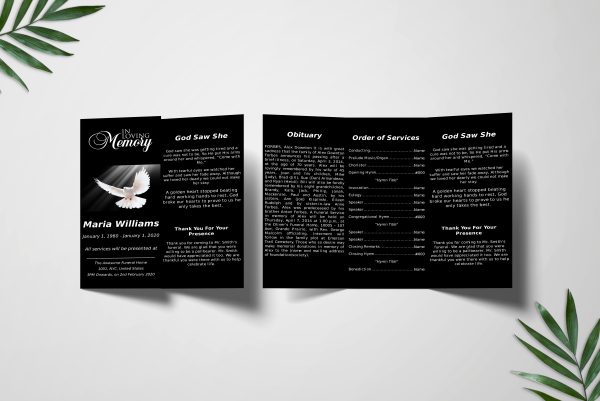 Peaceful Dove Trifold Funeral Program Template front inner page