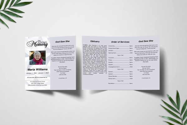 White Diamond Trifold Funeral Program Template front inner page