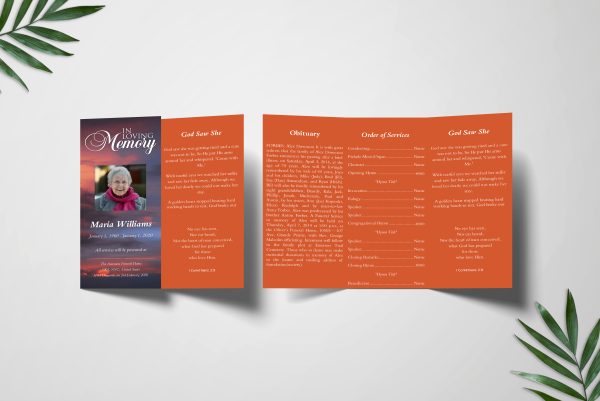 Clouds Trifold Funeral Program Template inner front page