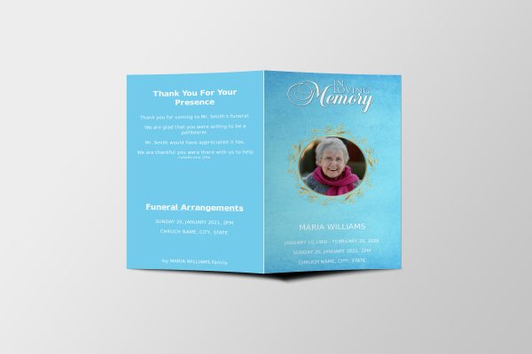 Blue Textured Funeral Program Template front page