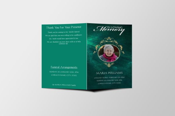 Green Textured Funeral Program Template front page