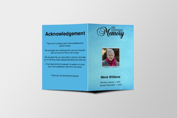 Blue Textured Half Page Funeral Program Template front page