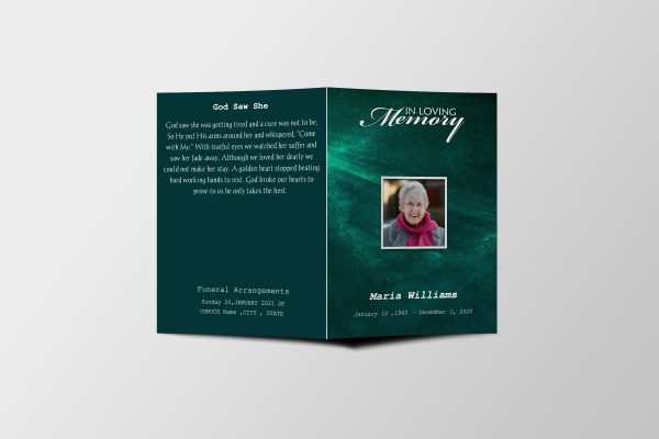 Green Textured Half Page Funeral Program Template front page
