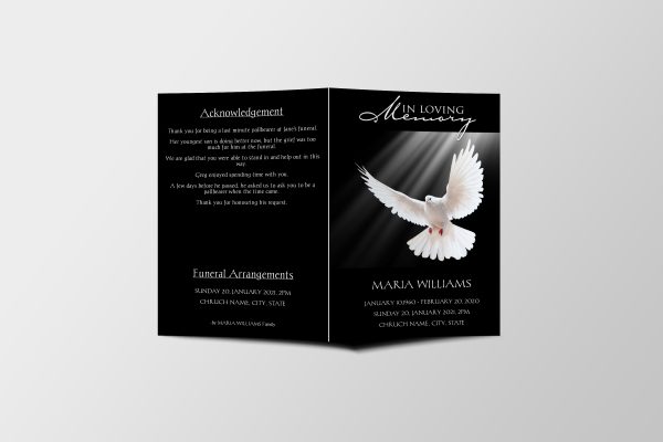 Peaceful Dove Funeral Program Template front page