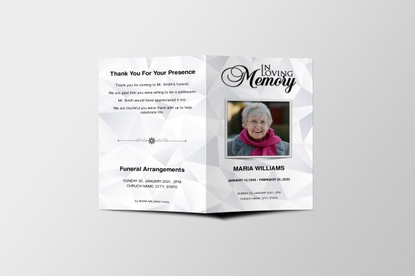 White Diamond Funeral Program Template front page