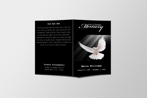Peaceful Dove Half Page Funeral Program Template front page
