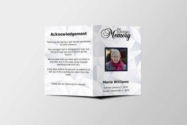 White Diamond Half Page Funeral Program Template front page