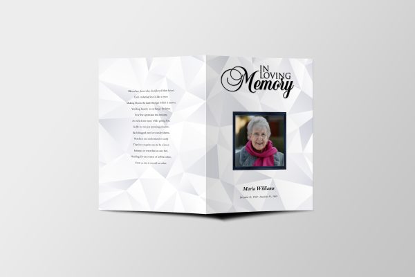 White Diamond Tabloid Funeral Program Template front page