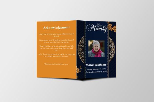 Elegant Silver Blue Half Page Funeral Program Template front page