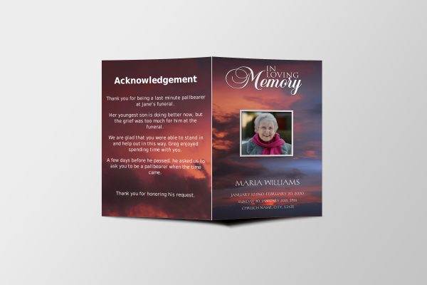 Clouds Half Page Funeral Program Template front page