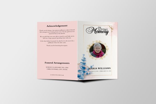Leafy Golden Funeral Program Template front page