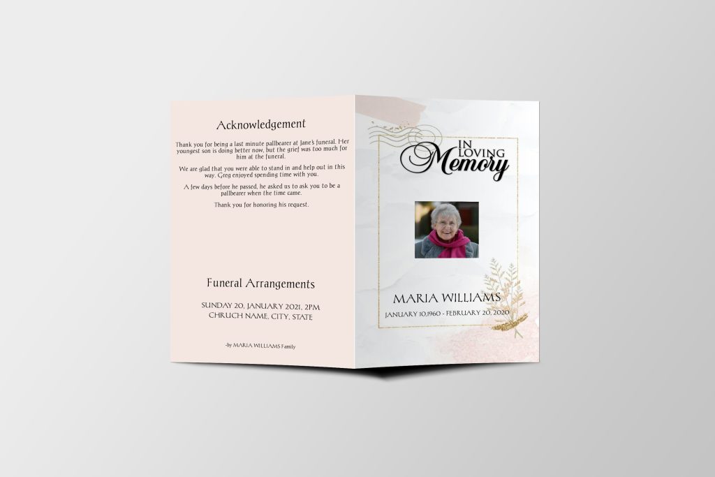 Golden Floral Funeral Program Template | QuickFuneral LLC