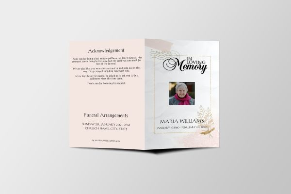 Golden Floral Funeral Program Template front page