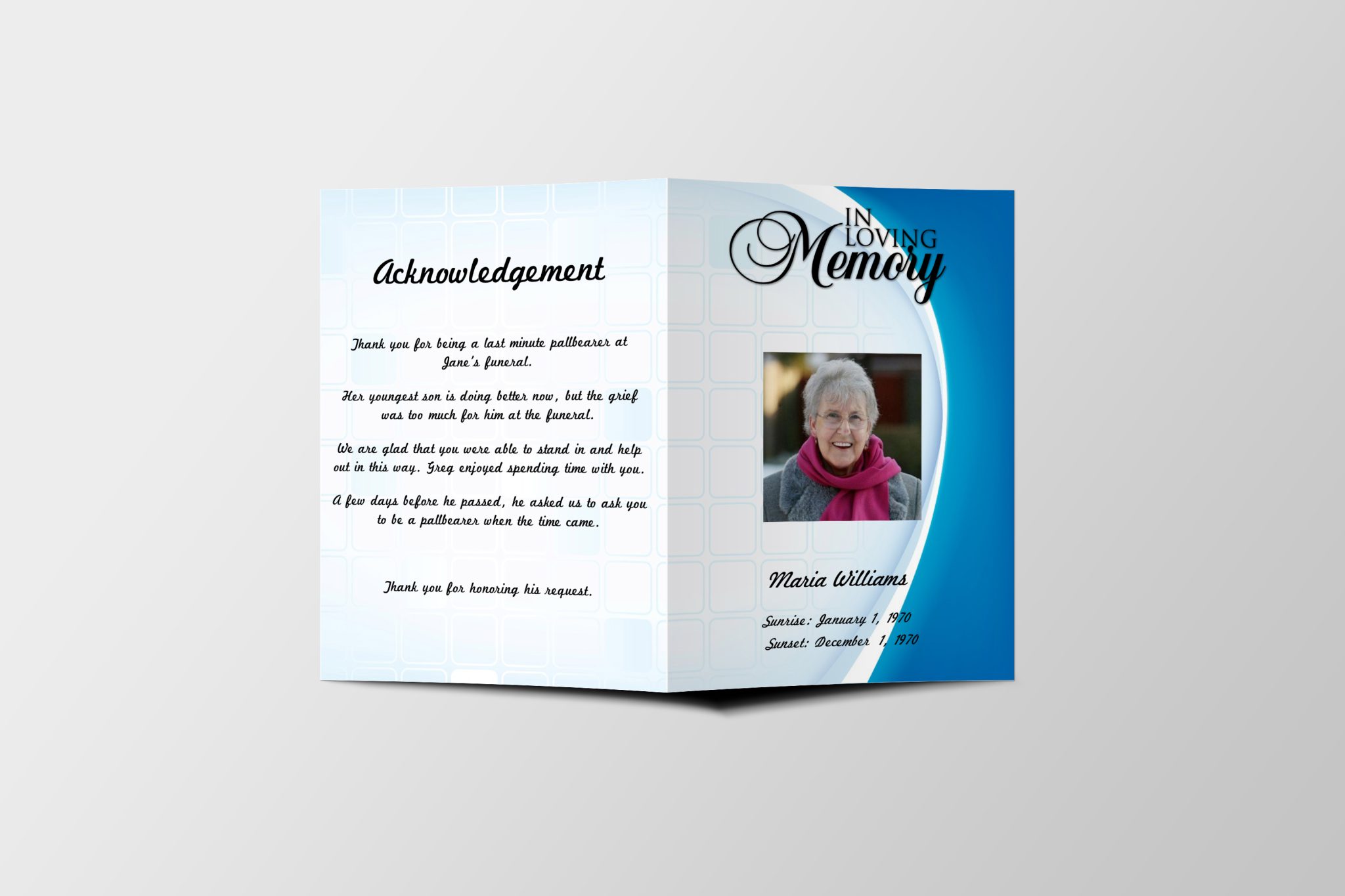 Premium Blue Half Page Funeral Program Template