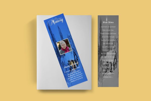 Winter Vibes Funeral Bookmark Template front back page