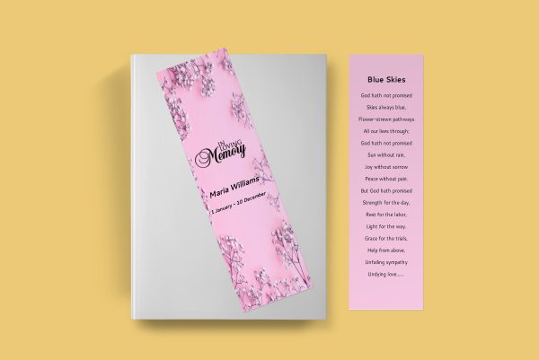 Floral Corner Funeral Bookmark Template front back page