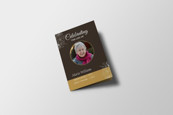 Brown And Yellow Floral Half Page Funeral Program Template