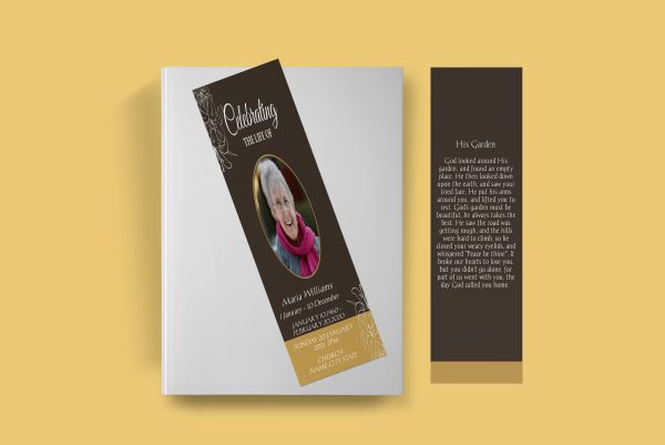 Brown And Yellow Floral Funeral Bookmark Template front back page
