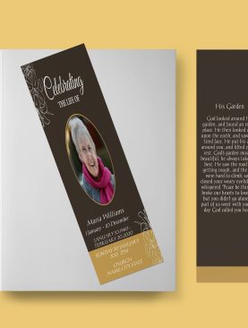 Brown And Yellow Floral Funeral Bookmark Template