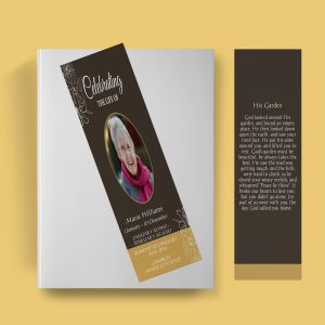 Brown And Yellow Floral Funeral Bookmark Template