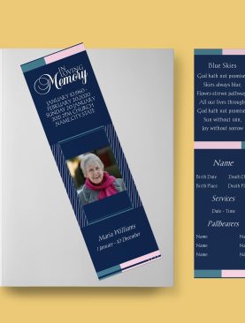 Blue Geometric Funeral Bookmark Template