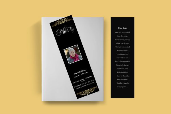 Elegant Royalty Funeral Bookmark Template inner front