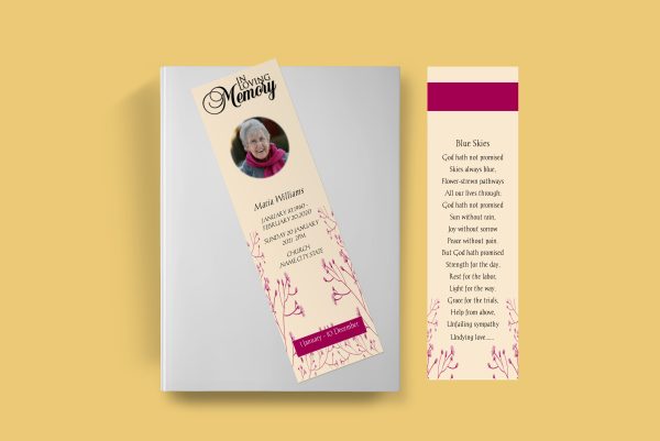 Beige Floral Feminine Funeral Bookmark Template front back page