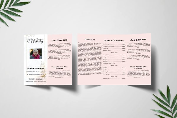 Golden Floral Trifold Funeral Program Template inner front page