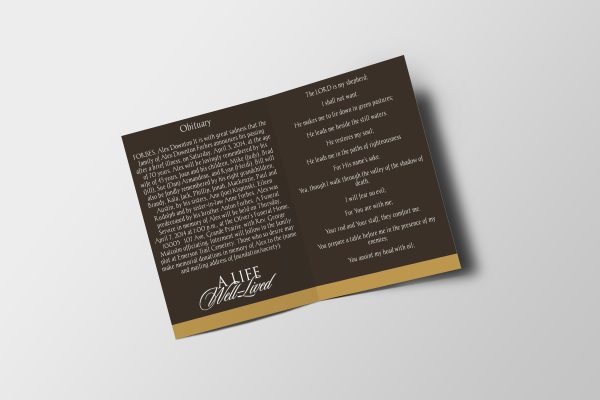 Brown And Yellow Floral Half Page Funeral Program Template inner page