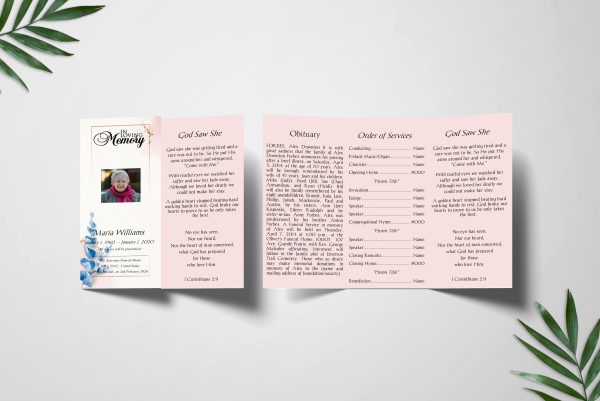 Leafy Golden Trifold Funeral Program Template inner front page