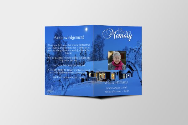 Winter Vibes Half Page Funeral Program Template front page