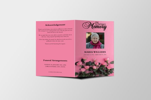 Blush Roses Funeral Program Template front page