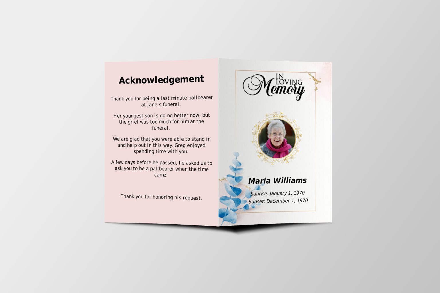 Leafy Golden Half Page Funeral Program Template