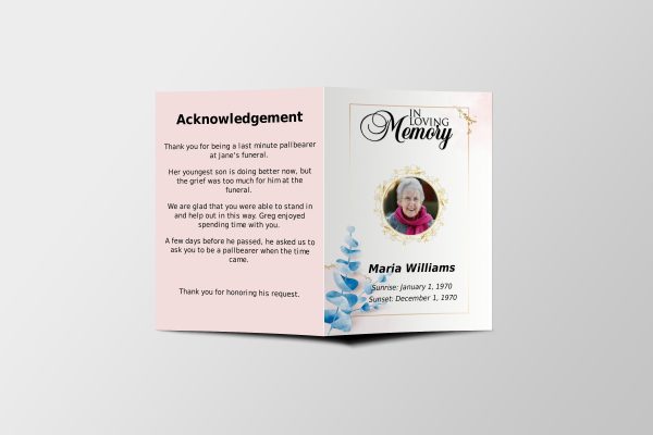 Leafy Golden Half Page Funeral Program Template front page