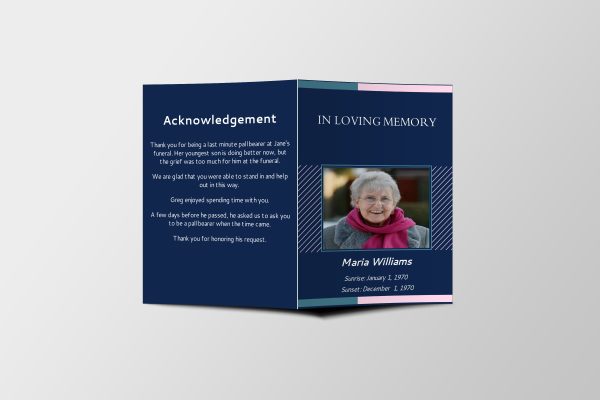 Blue Geometric Half Page Funeral Program Template front page