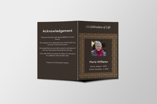 Brown Elegant Half Page Funeral Program Template front page