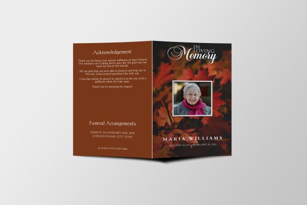 Maple Leaf Funeral Program Template front page