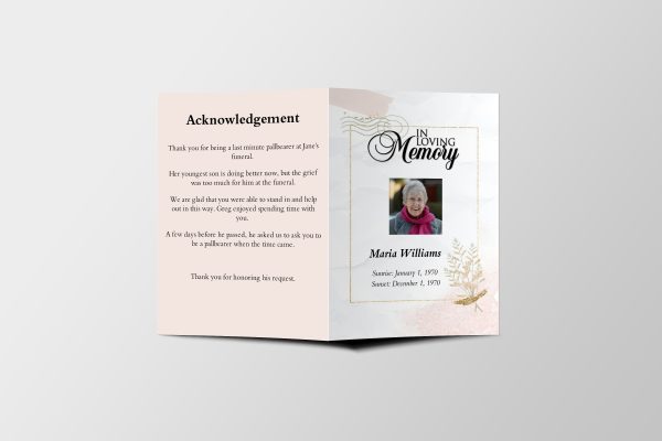 Golden Floral Half Page Funeral Program Template front page