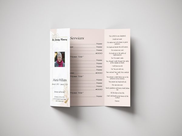 Golden Floral Gate Fold Funeral Program Template inner front page