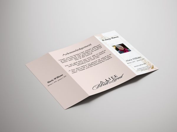 Golden Floral Gate Fold Funeral Program Template front page