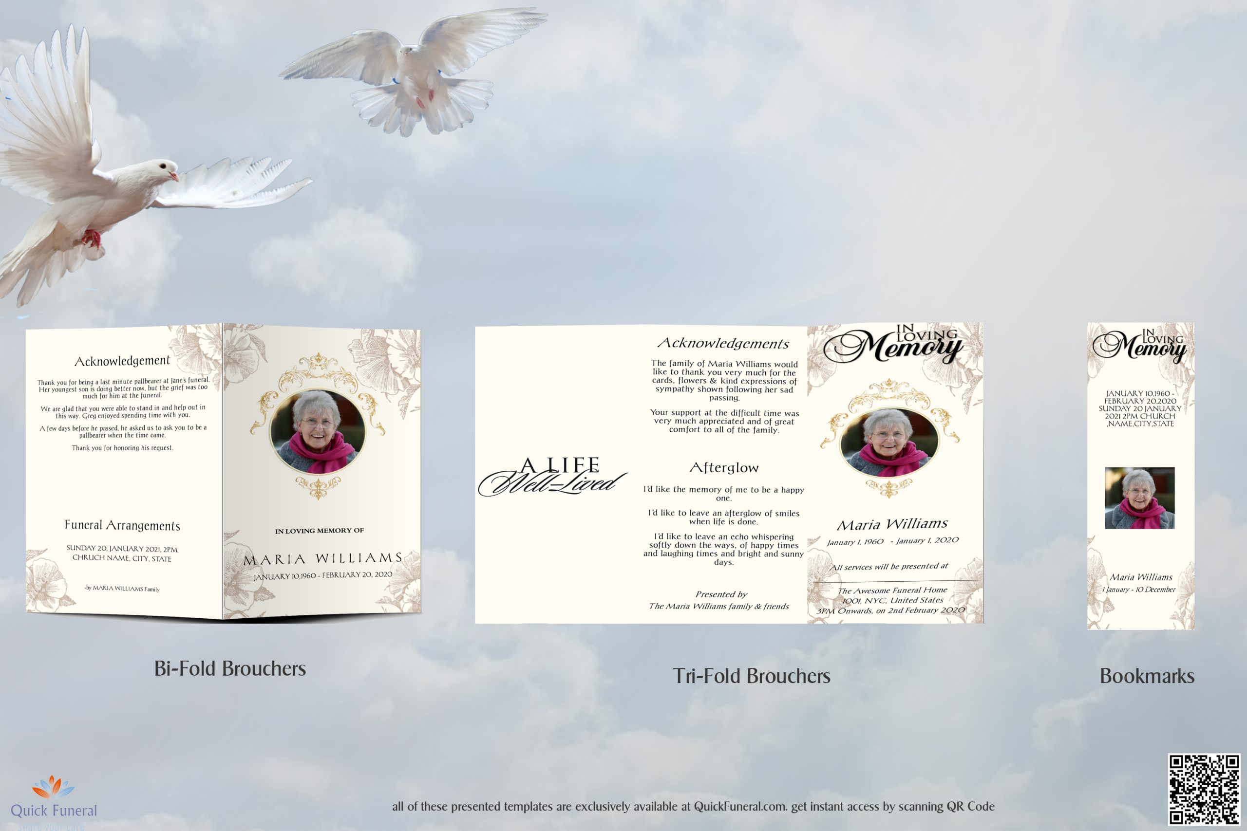 Cream Floral Hibiscus Themed Funeral Programs