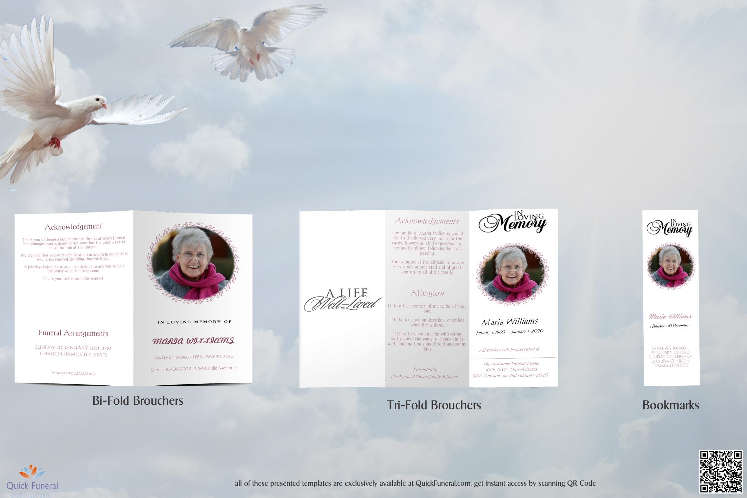 Pink Wreath Obituary Announcement Themed Funeral Programs