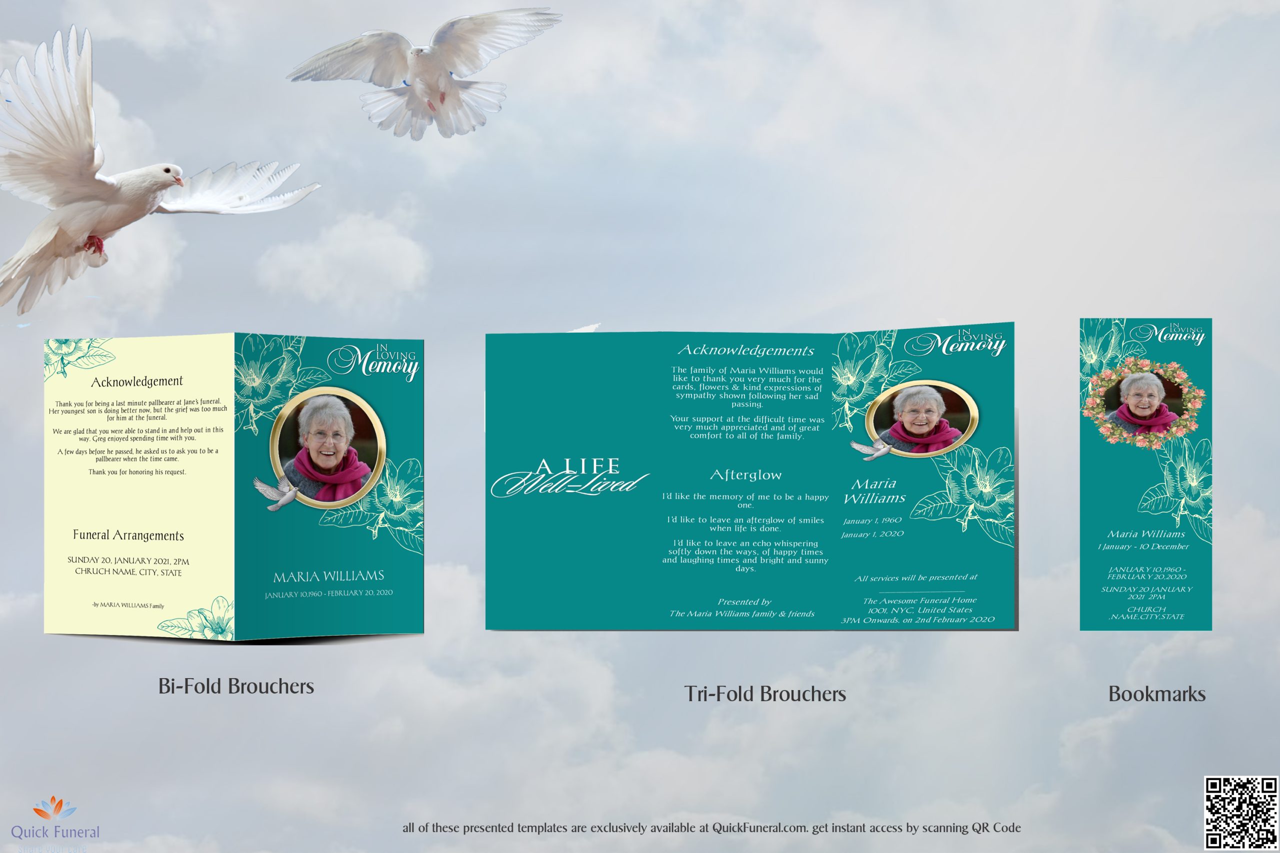 Teal Rose Themed Funeral Programs